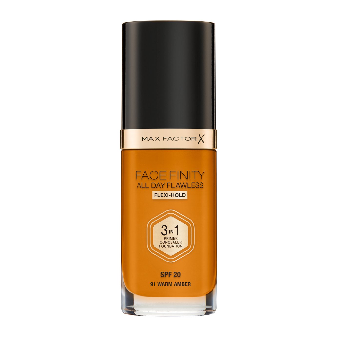 Max Factor, Facefinity All Day Flawless, Primer, Concealer & Foundation 3-In-1, 91, Warm Amber, SPF 20, 30 ml