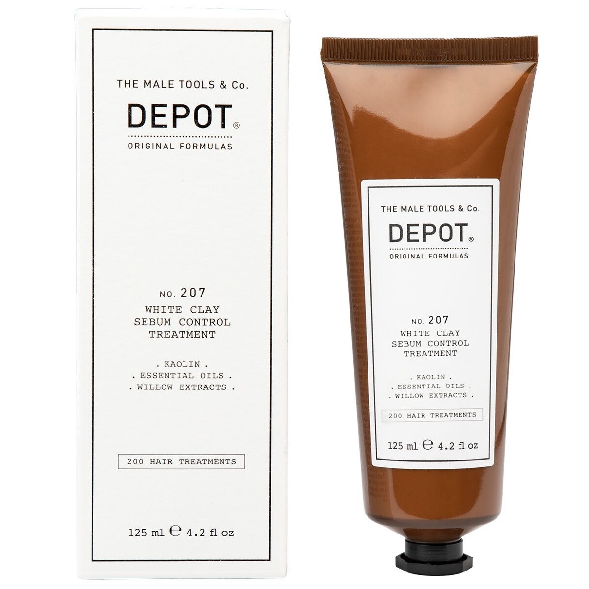 Depozit, 200 tratamente pentru păr Nr. 207, Kaolin, Crema de tratare a scalpului mască, Pentru reglarea excesivului sebum, 125 ml