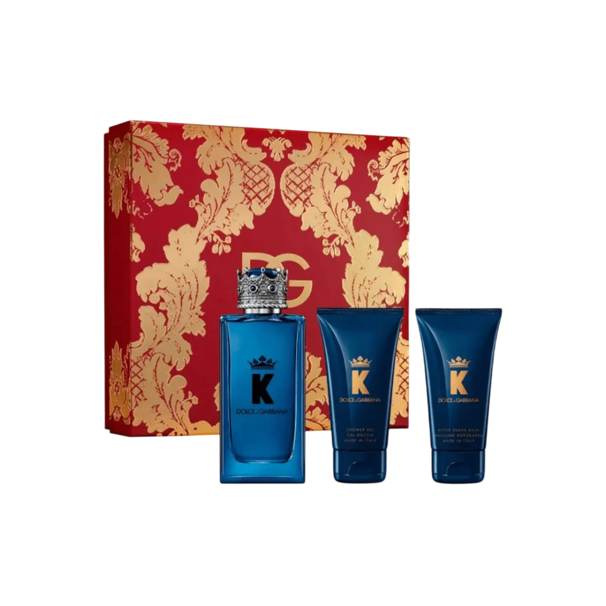Setul Dolce & Gabbana: 
K De Dolce Gabbana, Eau de Parfum, Pentru bărbați, 100 ml +
K De Dolce Gabbana, Curățare, Gel de duș, pentru toate tipurile de piele, 50 ml +
K De Dolce Gabbana, Hidratare, Balsam balneolant post-debarbaj, 50 ml