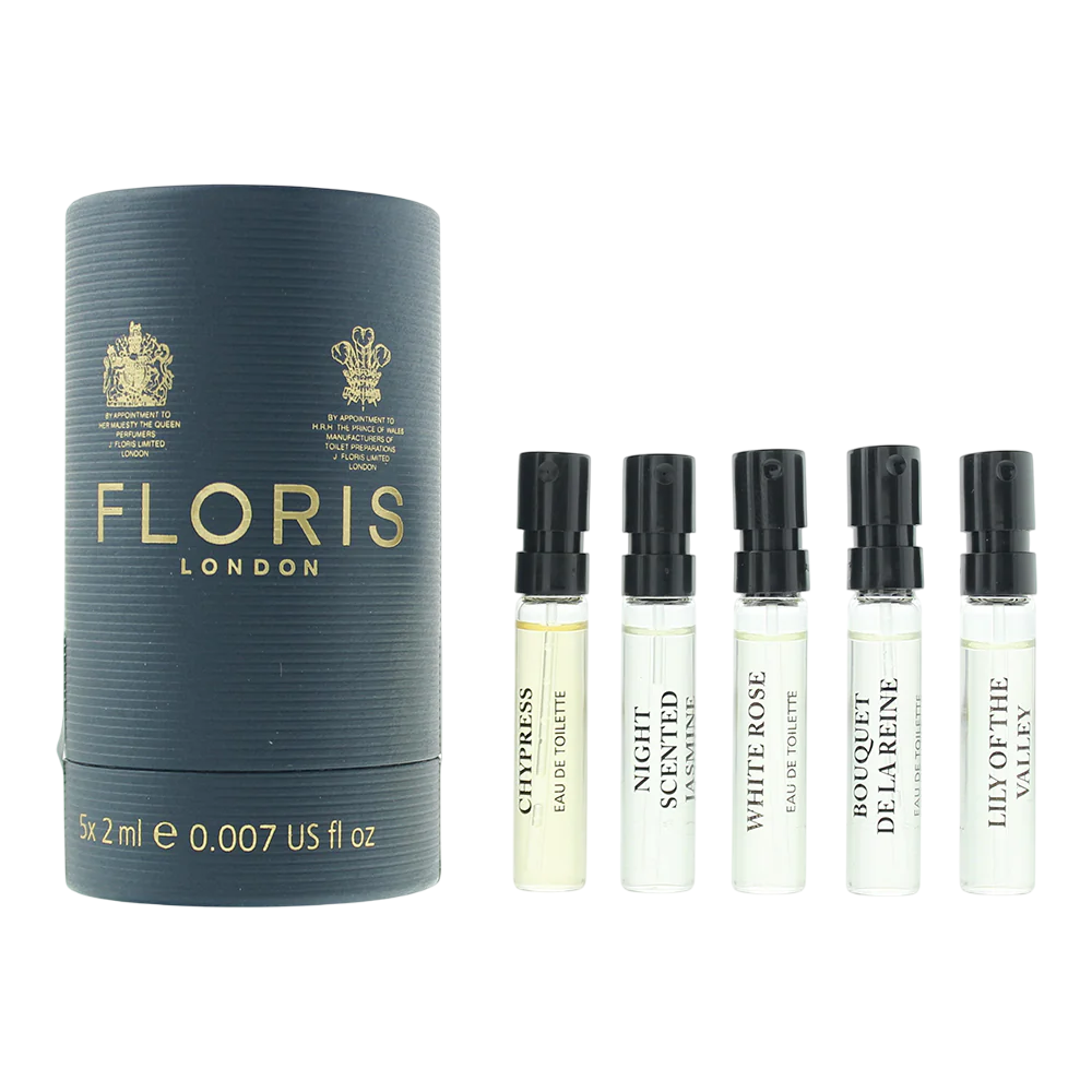 Keşif Koleksiyon Seti Floris of London: Beyaz Gül, Tuvalet Suyu, Kadınlar için, 2 ml * Vial + Geceden Esanslı Yasemin, Tuvalet Suyu, Herkes İçin, 2 ml * Vial + Çam, Tuvalet Suyu, Herkes İçin, 2 ml * Vial + Gül Yaprakları, Tuvalet Suyu, Kadınlar için, 2 ml * Vial + Kraliçenin Koltukçeği, Tuvalet Suyu, Herkes İçin,