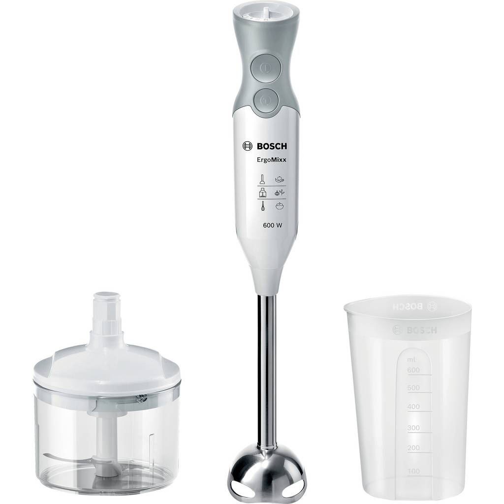 Bosch ErgoMixx Stabmixer, 600 Watt, Edelstahl-Mixfuß, Zerkleinerer, wei MSM66120