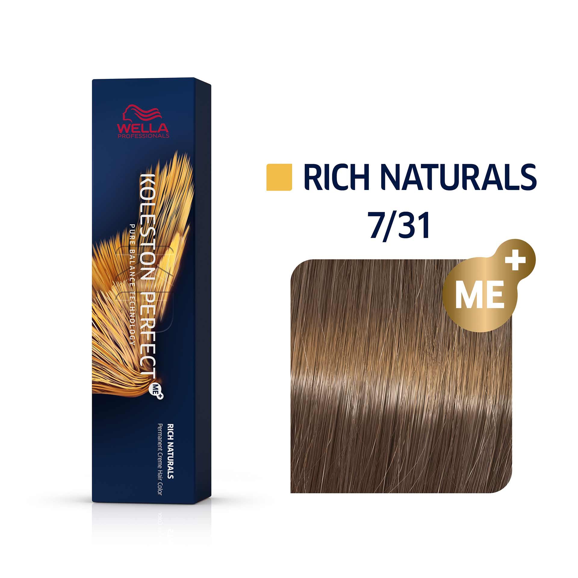 Wella Professionals, Koleston Perfect Me+, Păr Permanență cu Colorant, 7/31 Blond Mediu Aurios Cenușiu, 60 ml.