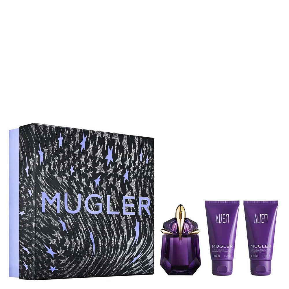 Setul Thierry Mugler: Alien, Eau de Parfum, Pentru Femei, 30 ml + Alien, Gel de Duș, Toate Tipurile de Piele, 50 ml + Alien, Corpuri hidratante, Lotion corporală, 50 ml