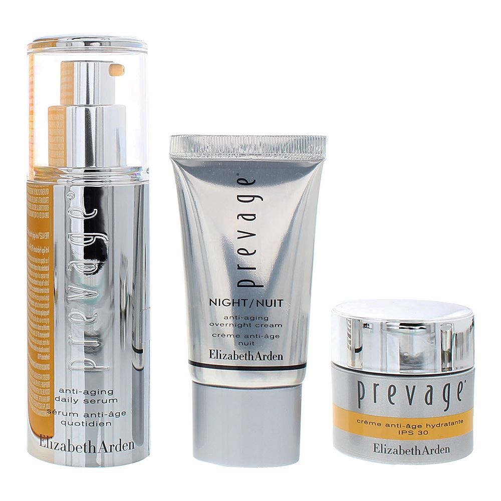 Set Elizabeth Arden: 
Prevage - Anti-Aging, Daily, Serum, Față, 30 ml + Prevage - Anti-Aging, Overnight, Creme, Față, 15 ml + Prevage - Anti-Aging, Moisturising, Day, Cream, Față, SPF 30, 15 ml