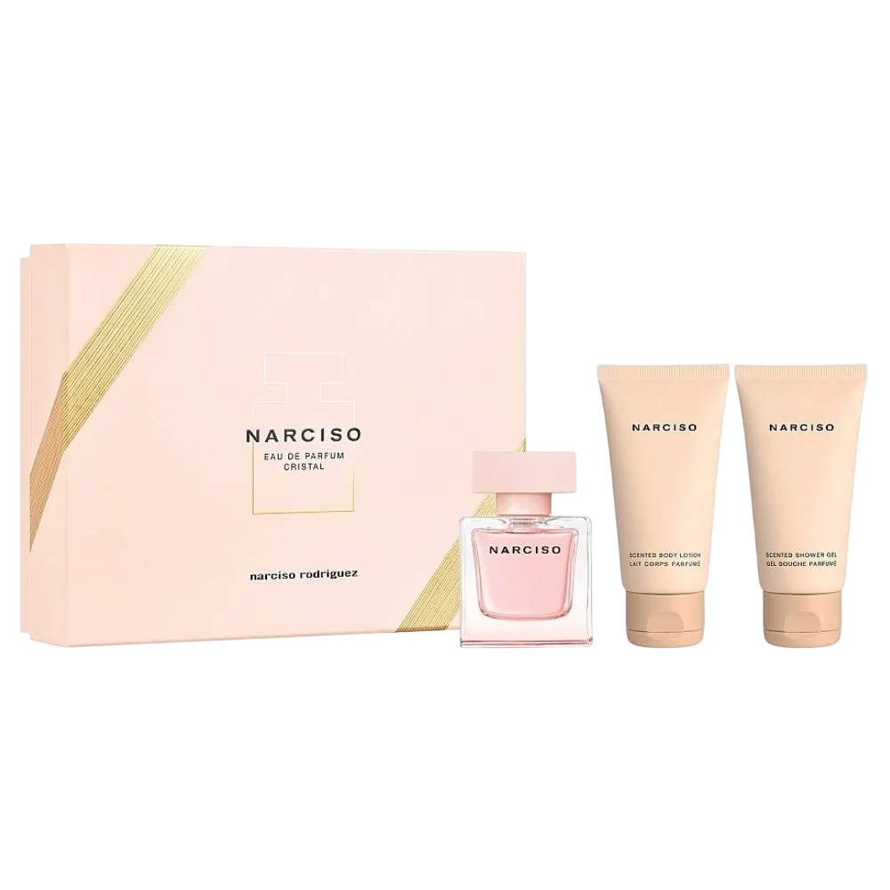 Narciso Rodriguez: Cristal, Eau de parfum pentru femei, 50 ml + Cristal, hidrantare, loțiune corporală, 50 ml + Cristal, curățire, gel de dusch, pe toată suprafața corpului, pentru orice tip de piele, 50 ml