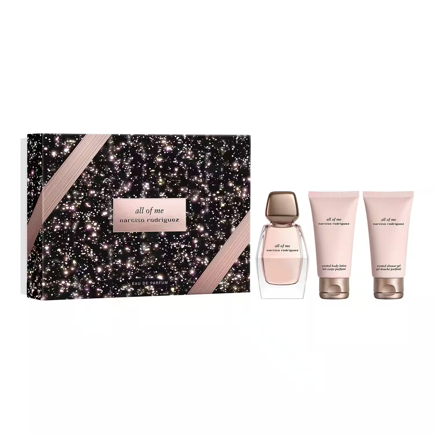Set Narciso Rodriguez: Toate despre Mine, Eau De Parfum, Femei, 50 ml + Toate despre Mine, Hidrantă, Lotion corporală hidratantă, 50 ml + Toate despre Mine, Curățare, Gel de duș pentru toată suprafața corpului, Pentru orice tip de piele, 50 ml