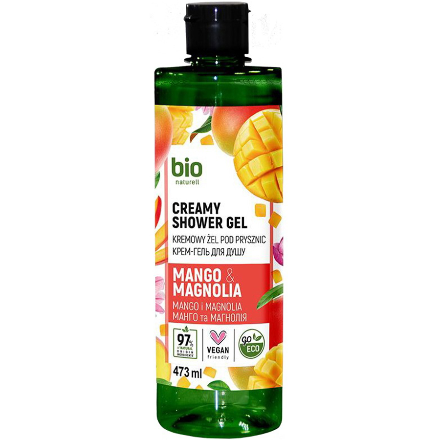 Bio Naturell, Bio Naturell, Mango & Magnolia, Geamătură de duș, Pentru Toate Tipurile de Piele, 437 ml.
