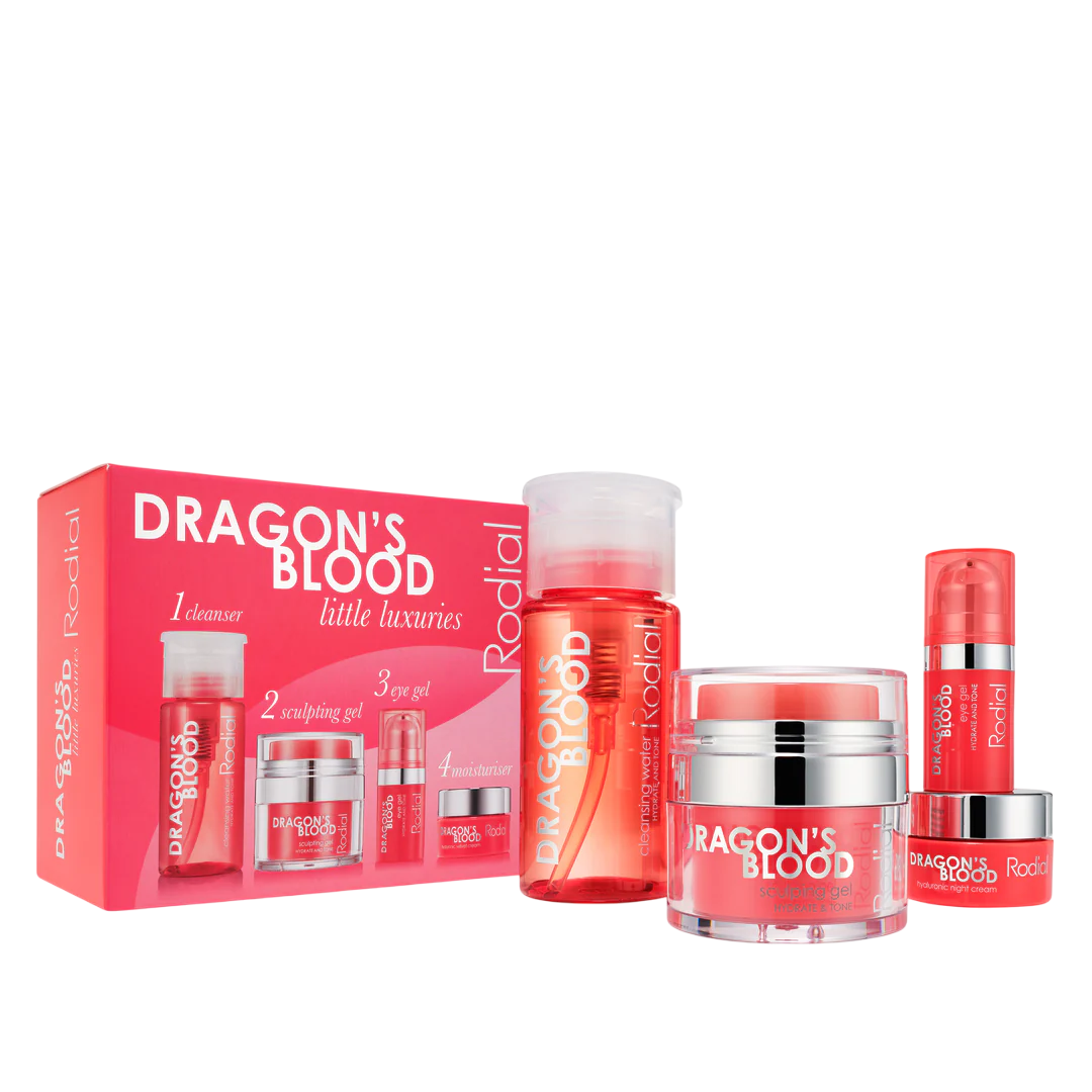 Little Luxuries Kit Set Rodial: Dragon's Blood, Purifying, Micellar Water, For All Skin Types, 100 ml + Dragon's Blood, Sculpting, Gel, For Face, 9 ml + Dragon's Blood, Refreshes & Hydrates, Eye Gel, 5 ml + Dragon's Blood, Hyaluron, Hydrating, Cream, For Face, 10 ml