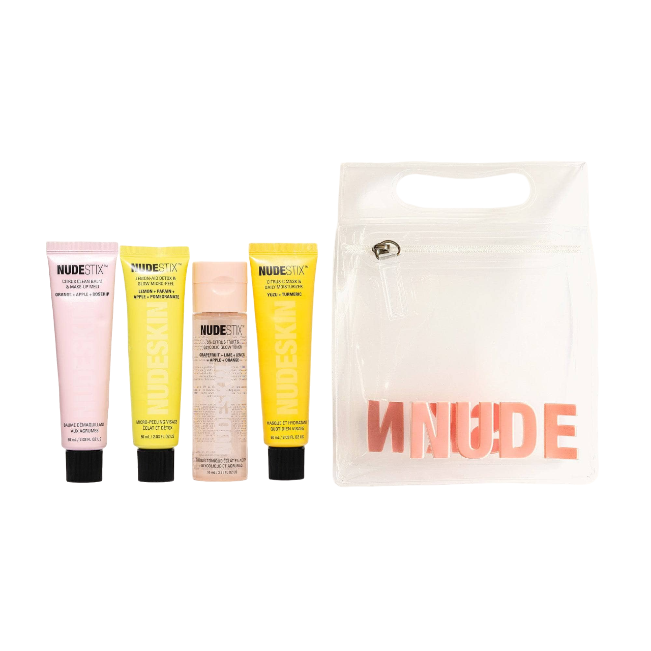 4 Steps Citrus Renew Set Nudestix: Lemon-Aid, Detox, Peel-Off Mask, For Face, 60 ml + Nudeskin, Citrus, Cleansing Balm, For Face, 60 ml + Citrus, Moisturizing, Day & Night, Cream Mask, For Face, 60 ml + Nudeskin, 5% Acide Glycolic, Illuminating, Tonic Lotion, For Face, 95 ml