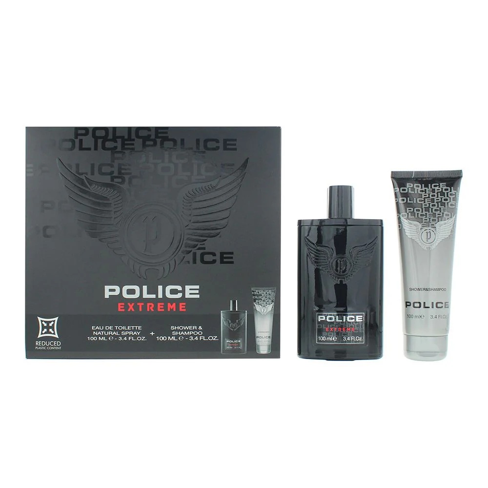Setul de Poliție: Extrem, Parfum pentru Bărbați, 100 ml + Extrem, Gel și Șampon la Dus 2-in-1, 100 ml
