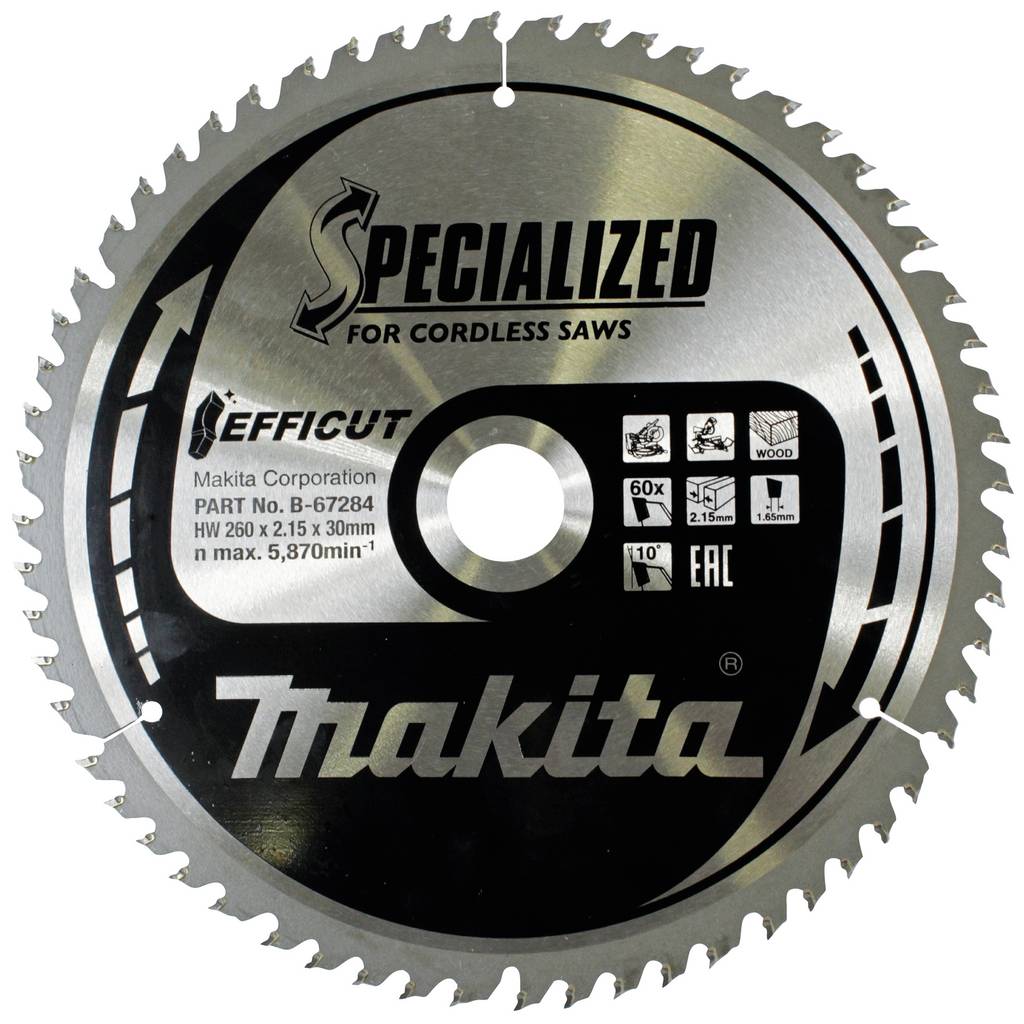 Makita B-67284 Circular saw blade 260 x 30 x 2.15 mm Number of cogs: 60  B-67284
