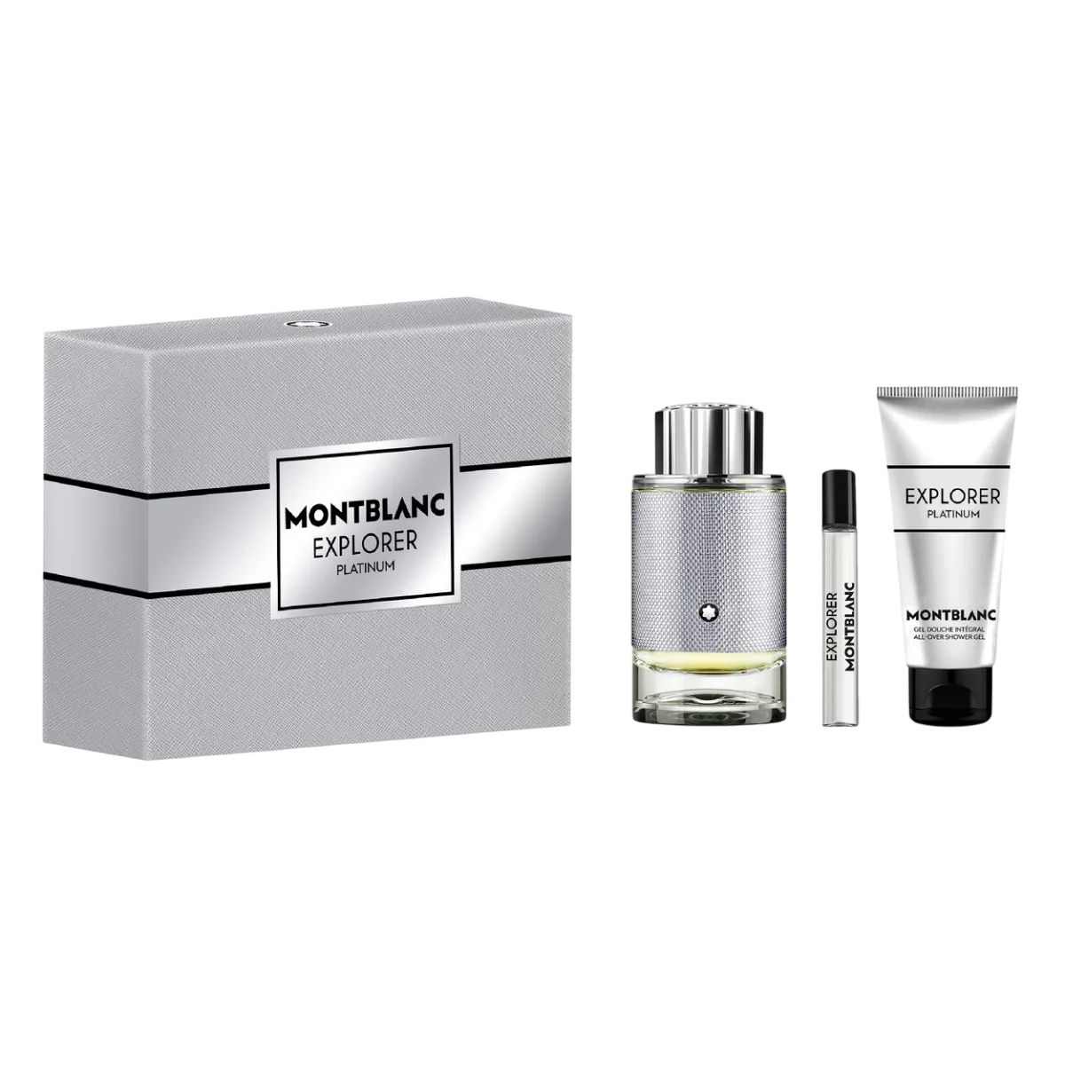 Montblanc: Explorator Platină:
Ea de parfum pentru bărbați, 100 ml
+ Eau De Parfum pentru bărbați, 7.5 ml
+ Explorer Platinum, Curățare, Gel de duș, Toate tipurile de piele, 100 ml