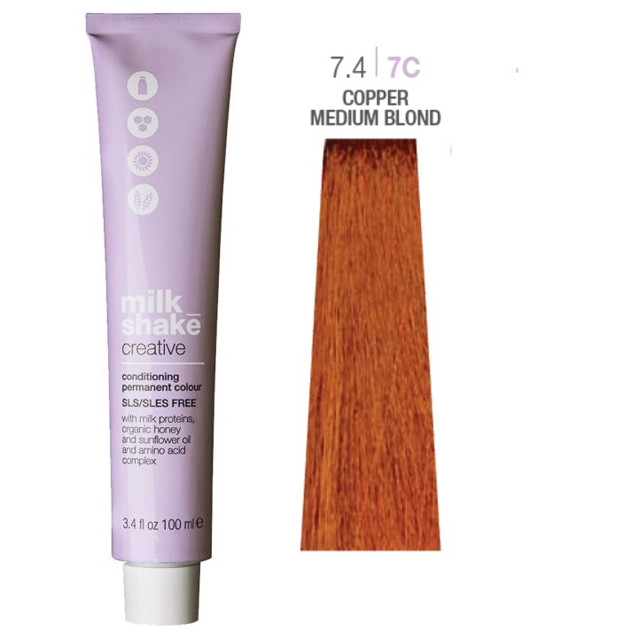 Shake de Milk, Creativ, Fără SLS/SLES, Păr Permanenți cu Colorant, 7.47C Mediu Blond Cu Oțel, 100 ml