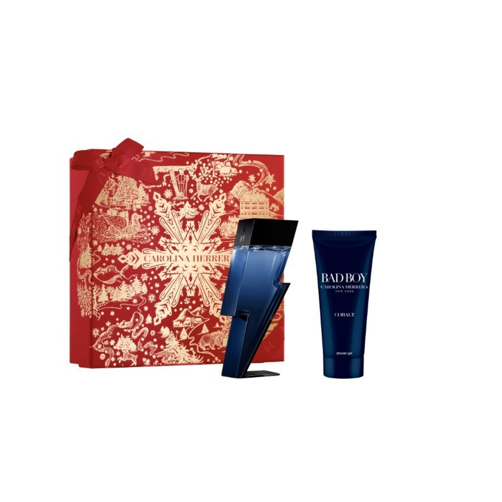 Carolina Herrera: Bad Boy Cobalt, Eau de parfum pentru bărbați, 100 ml + Bad Boy Cobalt, Revigorant, Geamătătură de duș, Toate tipurile de piele, 100 ml