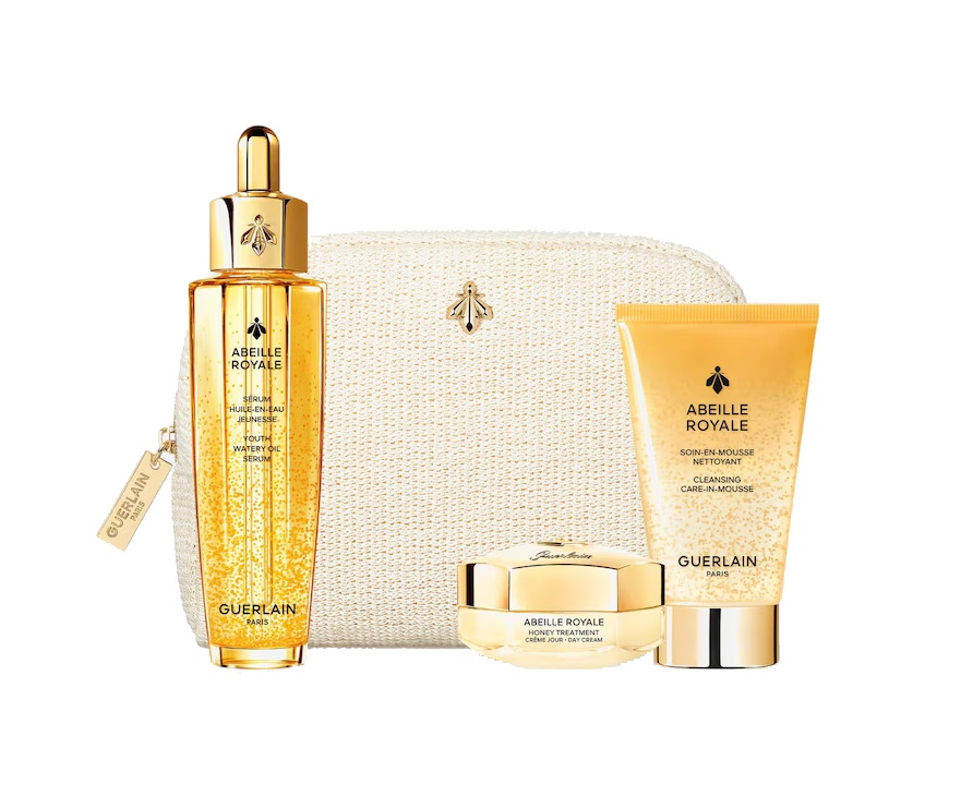 Setul Guerlain: Abeille Royale, Replumping, Ulei pentru Față și Gât, 50 ml + Abeille Royale, Miere, Creștere a Vârstei Definitorii, Ziuă, Creme de zi pentru față, 15 ml + Abeille Royale, Spumă de Curățare, 40 ml