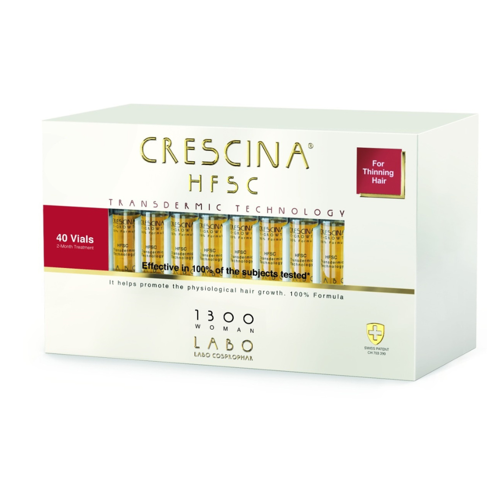Labo, Crescina, Transdermik HFSC 1300, Büyüme İncelmesi İçin, Ampul Tedavi Serumu, Saçlar için, Kadınlar için, 40 parça, 3.5 ml