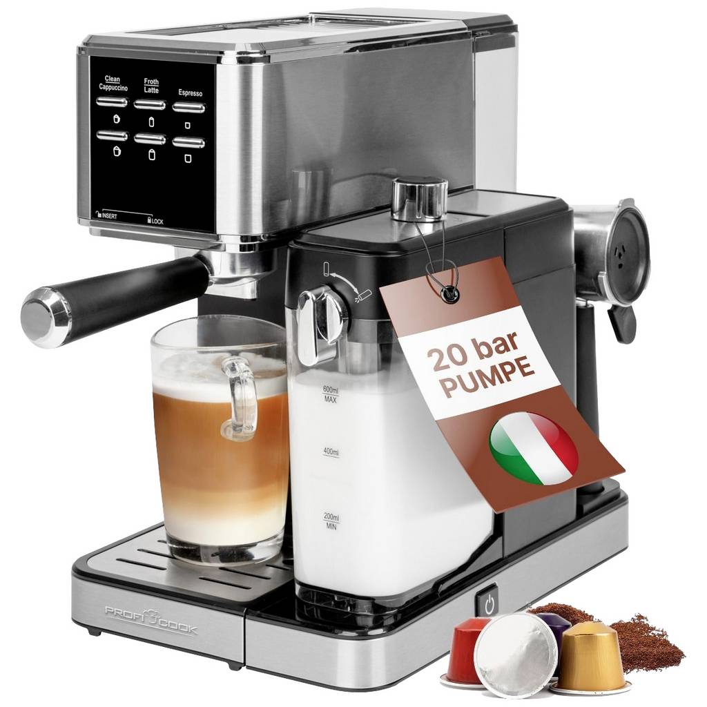 Mașina de espresso Profi Cook PC-ES-KA 1266 din oțel inoxidabil, inclusiv automată, cod 501266.