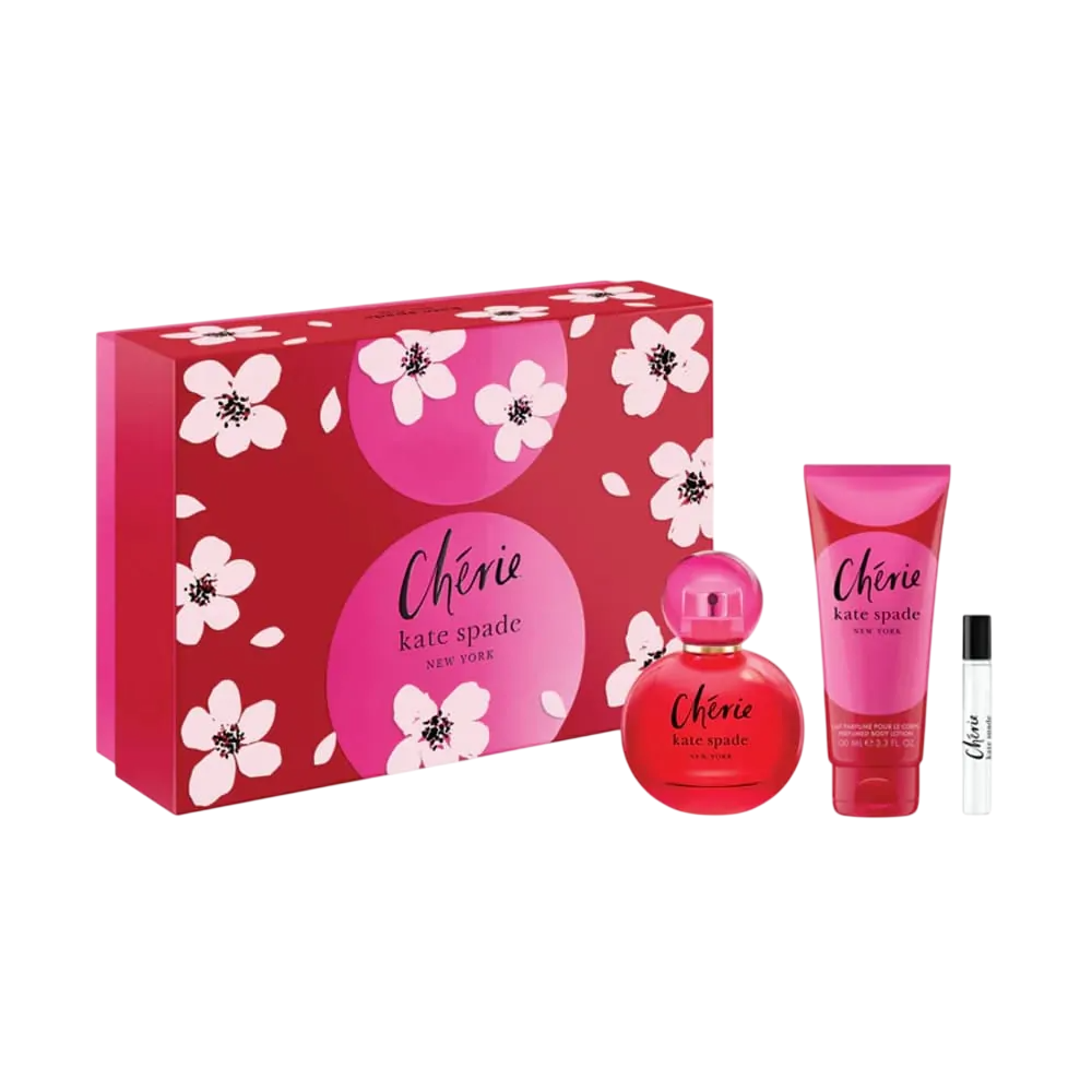 Setul Kate Spade:

* Cherie, Eau De Parfum pentru Femei, 100 ml
* Cherie, Eau De Parfum pentru Femei, 7.5 ml
* Cherie, Moisturising Body Lotion, 100 ml
