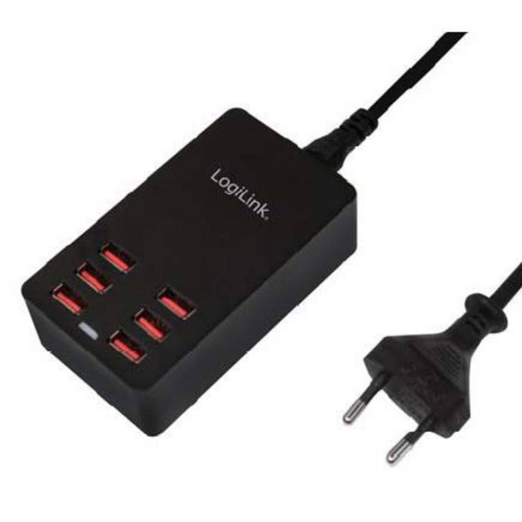LogiLink PA0139 USB charger 32 W 6x USB-A Black Indoors Auto-Detect PA0139