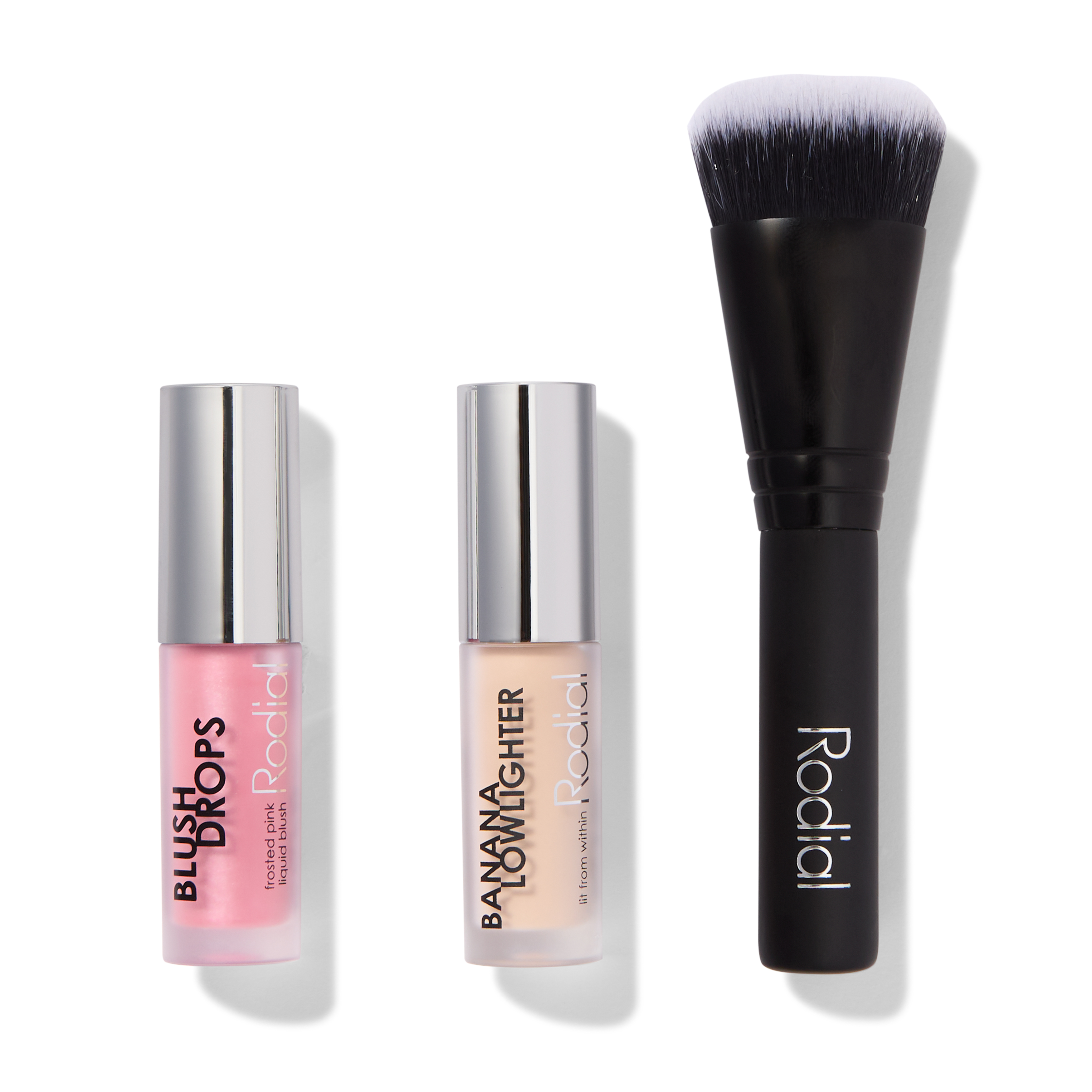 Xmas 2024 Set Rodial: Kusursuz Damga Düzeni Dropları, Işık Yayan Tamamlayıcı, Sıvı Pembe, Frosted Pink, 15 ml + Banana Lowlighter, Aydınlatıcı, Sıvı İzi Gösterici, Yüz İçin, 1.6 ml + The Buffing, Mini, Temizleme Kılıfı, No. 10