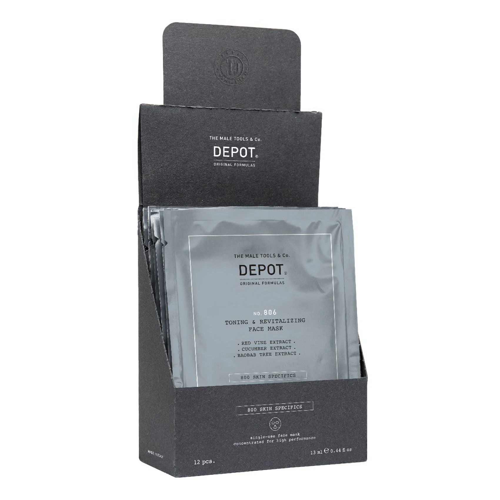 Setul de îngrijire a pielii, Depozit, 800 Detali specifici pielei Nr. 806, Acid hialuronic, Tonificare și revitalizare, Masca de foaie, Pentru față, Zi, 12 buc., 13 ml