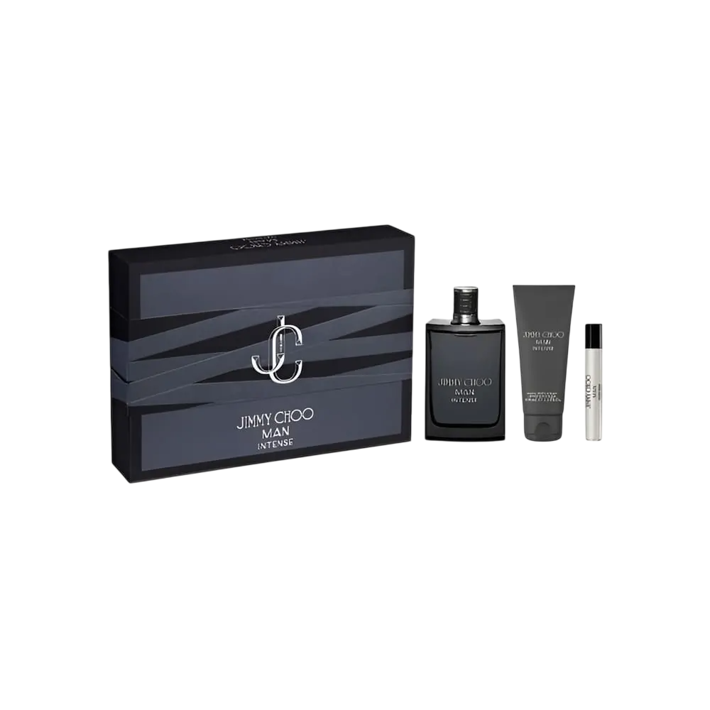 Setul Jimmy Choo: Man Intens, Parfum de Toaletă, Pentru Bărbați, 100 ml + Man Intens, Parfum de Toaletă, Pentru Bărbați, 7.5 ml + Man Intens, Gel de Duș, 100 ml
