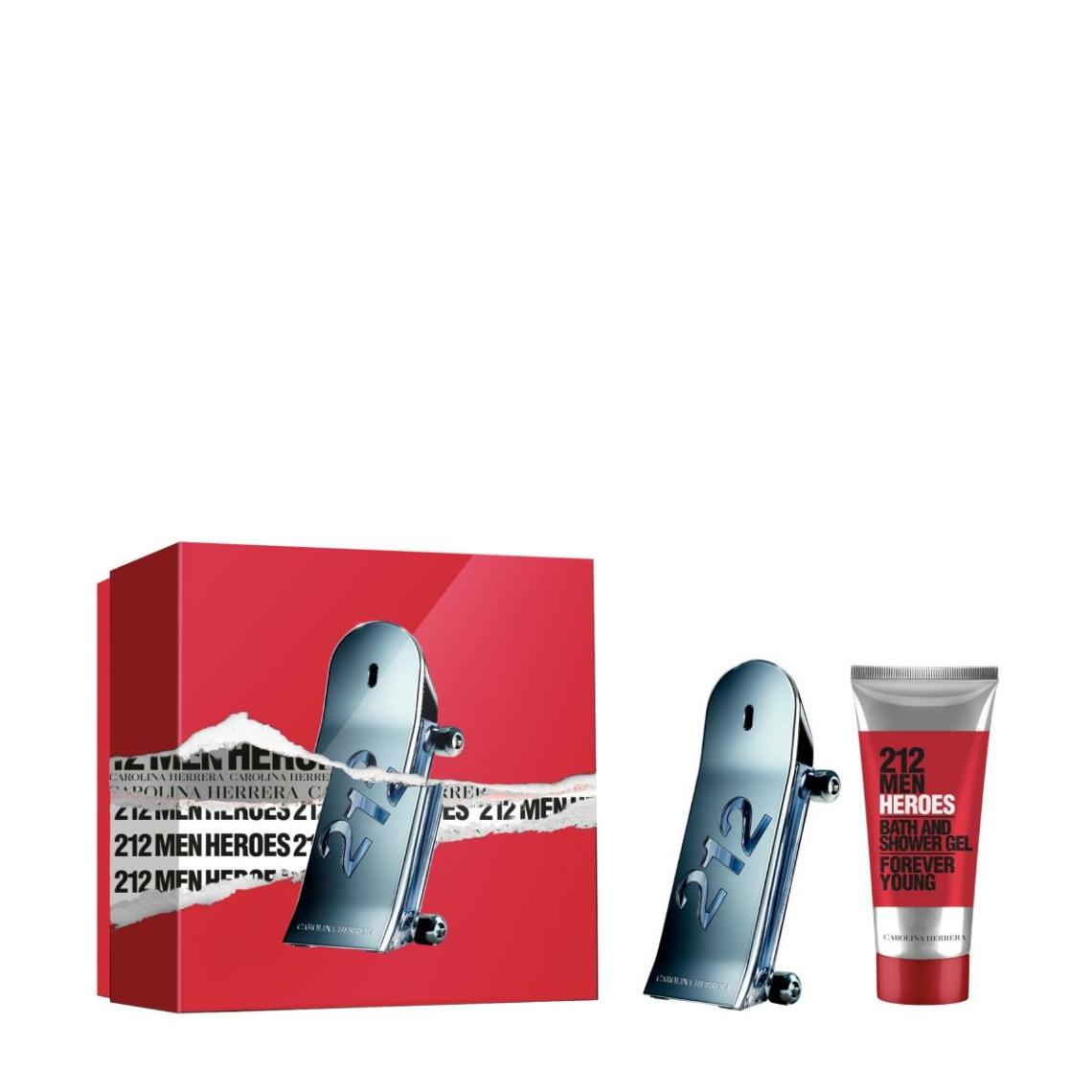 Carolina Herrera: Setul "212 Heroes", Parfum de băutură pentru barbati, 90 ml + Setul "212 Heroes" - Geamantan de duș, Toate tipurile de piele, 100 ml.