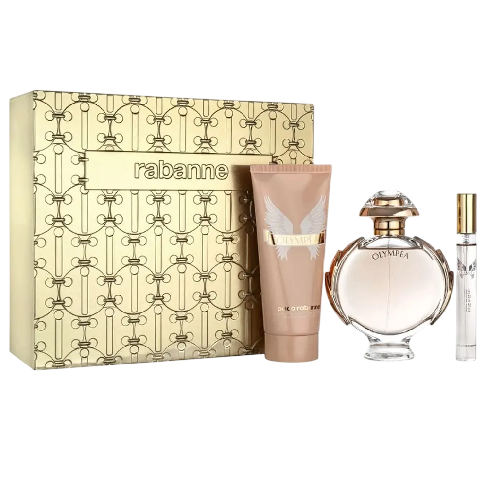 Paco Rabanne: Olympea, Eau de parfum pentru femei, 80 ml + Olympea, Eau de parfum pentru femei, 10 ml + Olympea, Loțiune corporală, 100 ml