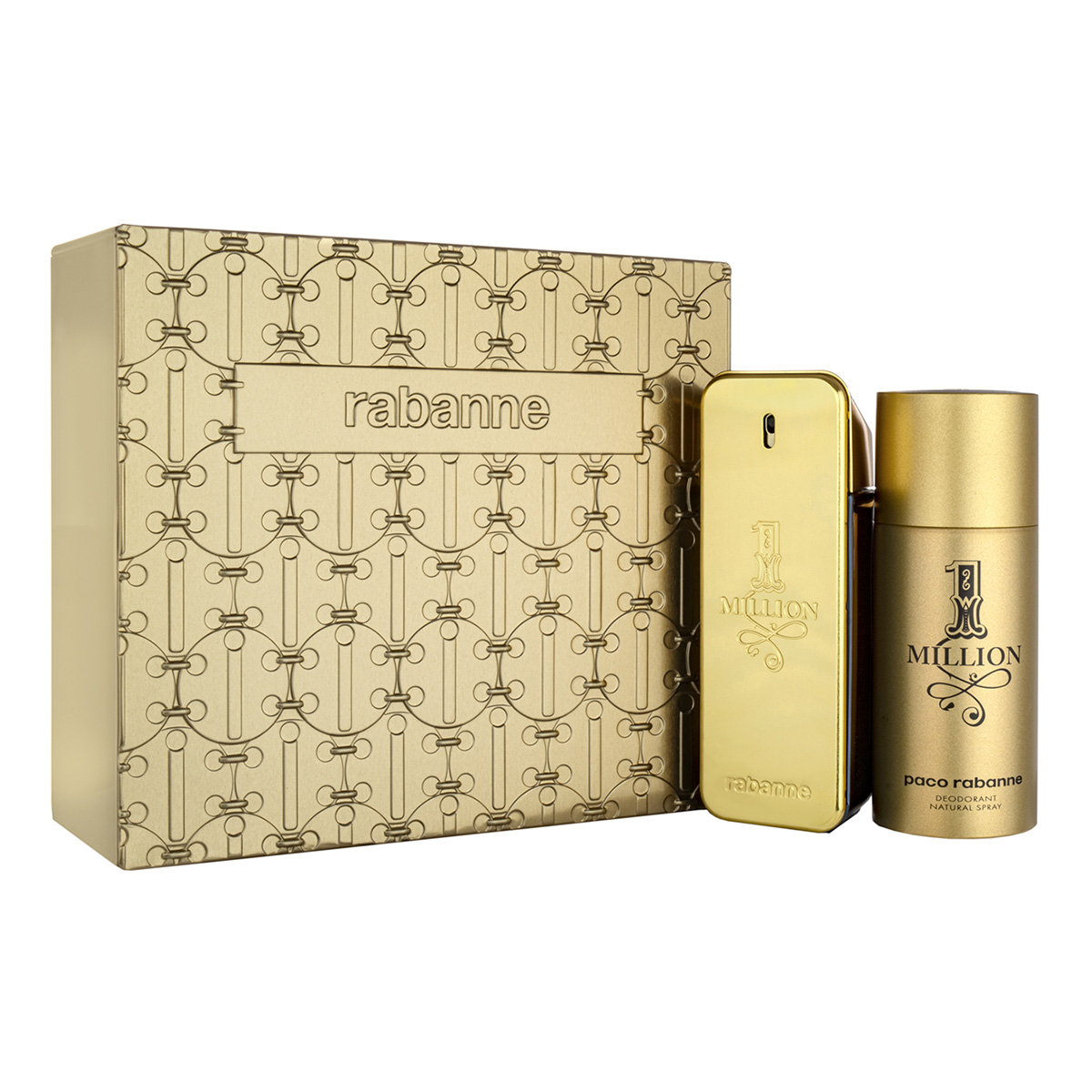 Paco Rabanne: Setul "1 Million", Parfum de băutură pentru barbati, 50 ml + Sticla de dezinfectant a corpului "1 Million" pentru barbati, 75 ml.