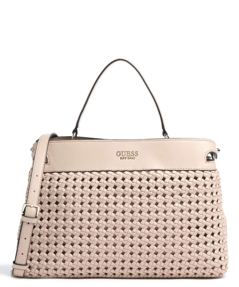 Guess, Sicilia Satchel, Polyester, Textile Handbag, Lined Compartment, Pink, 37 x 27 x 14 cm