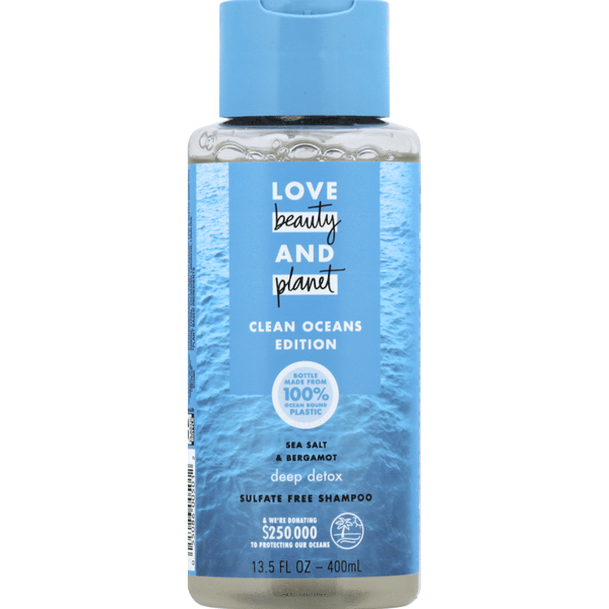 Amorul pentru frumusețe și planeta noastră, săpun de păr cu sare de mare și bergamot, 400 ml.