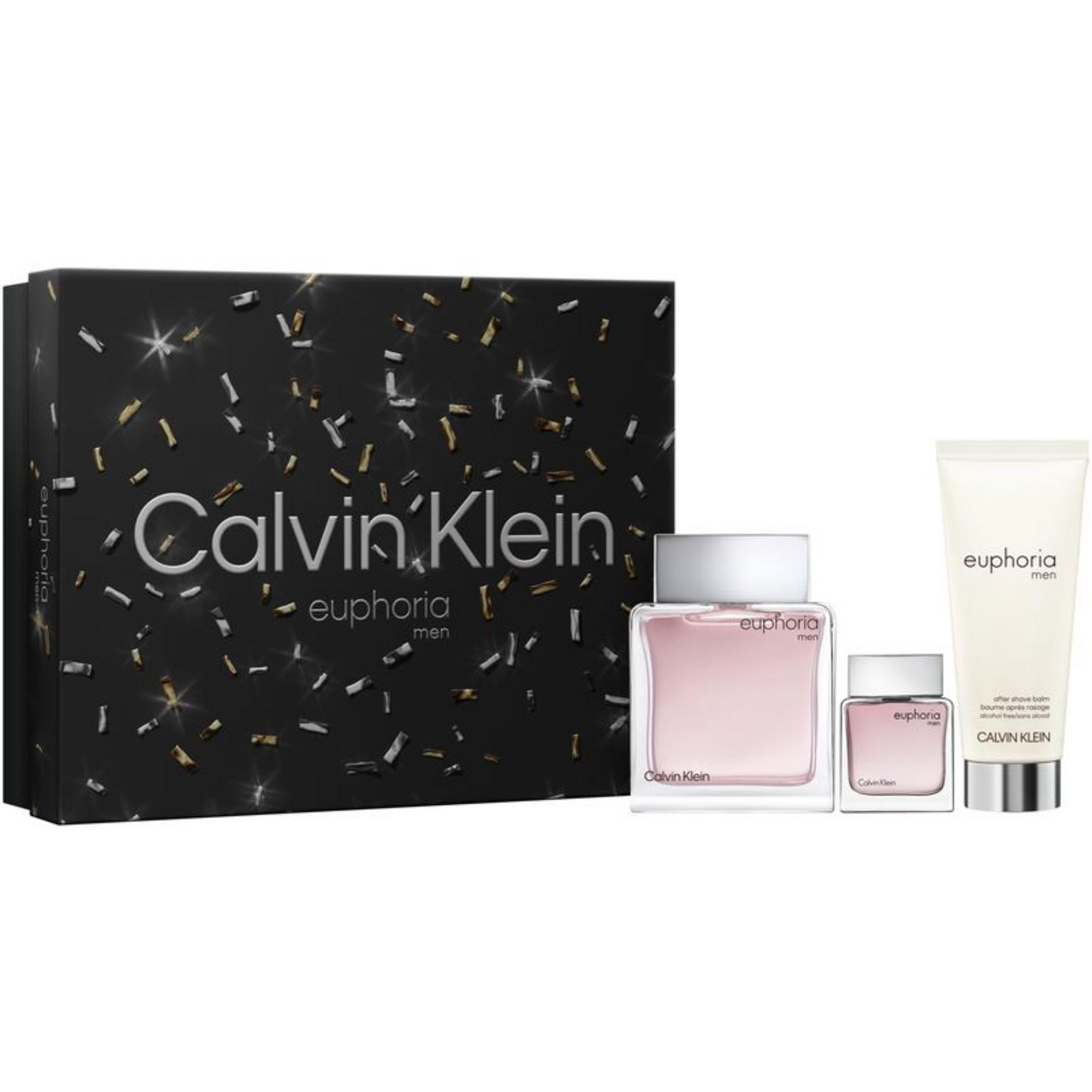Setul Calvin Klein: 
Euforiea, Parfum de Toaletă pentru bărbați, 100 ml + Euforia, Parfum de toaletă pentru bărbați, 15 ml *Miniatură + Euforia, Balsam de după ras, 100 ml