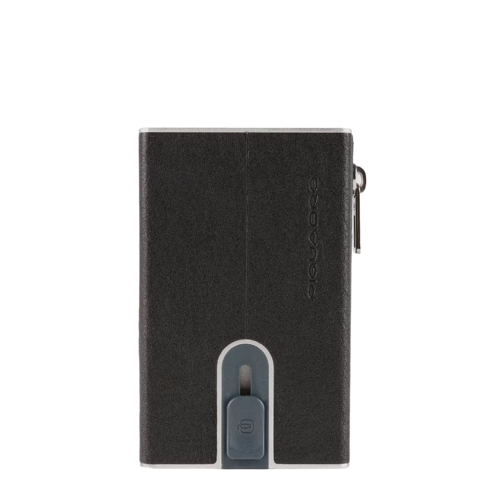 Piquadro, Piquadro, Suport de cartele din piele, Sistemul de deschidere laterală pătrată, PP5585B3R, Negru, Pentru bărbați.