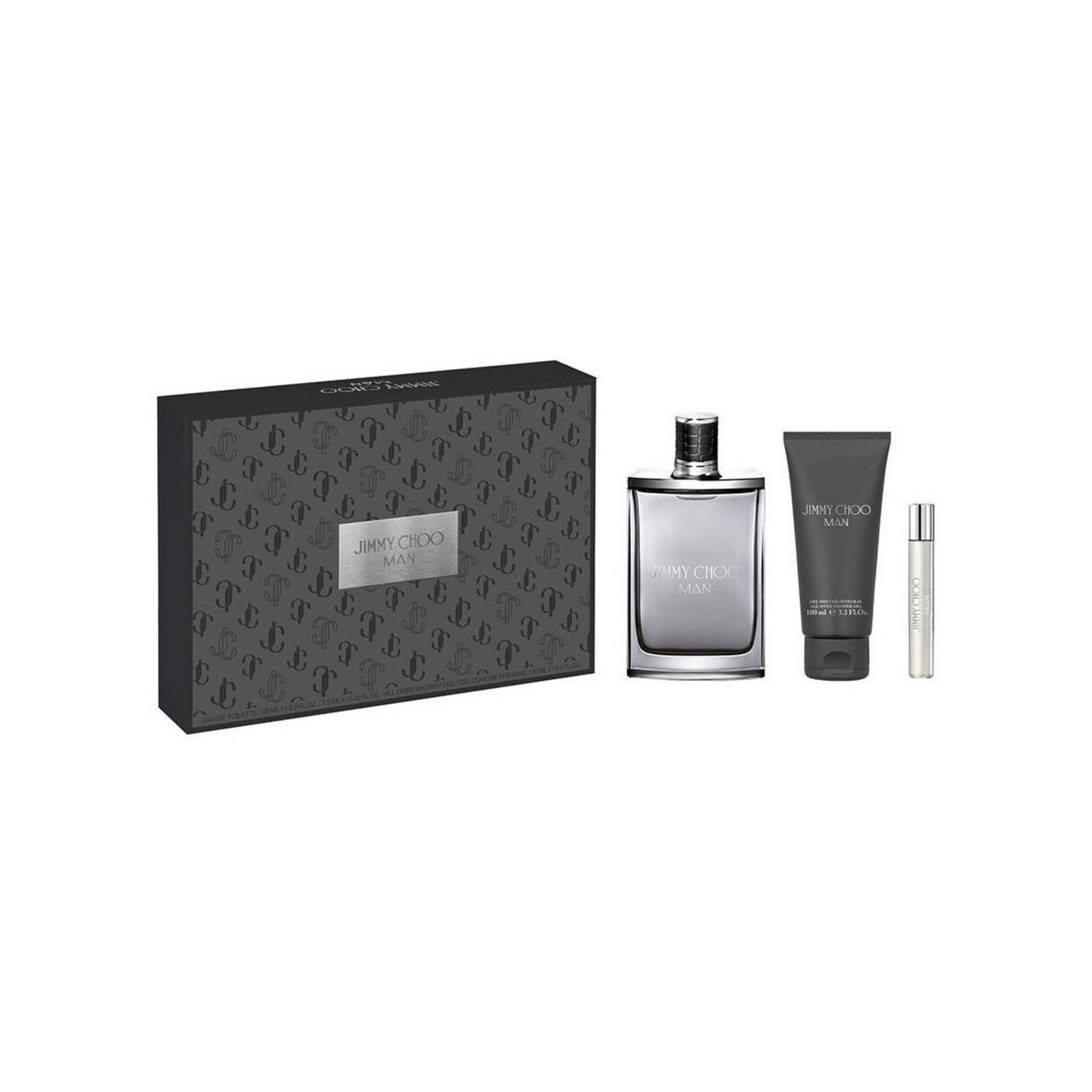Setul Jimmy Choo: Bărbat, Parfum de Toaletă, Pentru Bărbați, 100 ml + Bărbat, Eau De Toilette, Pentru Bărbați, 7.5 ml + Gel de Duș, Corp, Tipuri de Piele, 100 ml