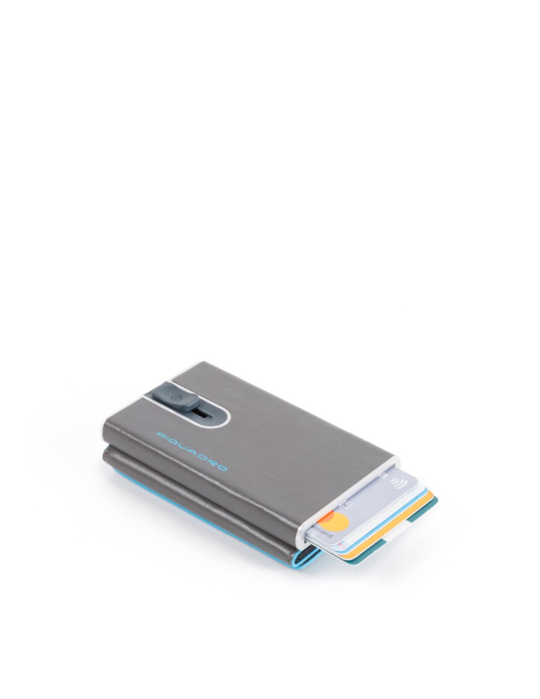 Piquadro, Blue Square, Suport de cartele din piele, Sistemul de deschidere lateral cu compartiment compact pentru bancnote, PP4891B2R-GR6, Gri, Pentru Bărbați