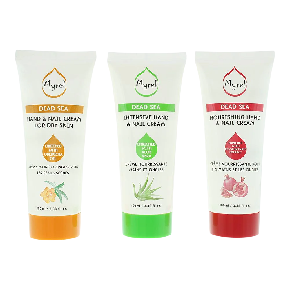 Myrel Seti: Ölü Deniz, Nemlendirici, El Kremleri, Aloevera, 100 ml + Ölü Deniz, Nemlendiren, El Kremleri, Üzüm, 100 ml + Ölü Deniz, Nemlendirme, El Kremleri, 100 ml
