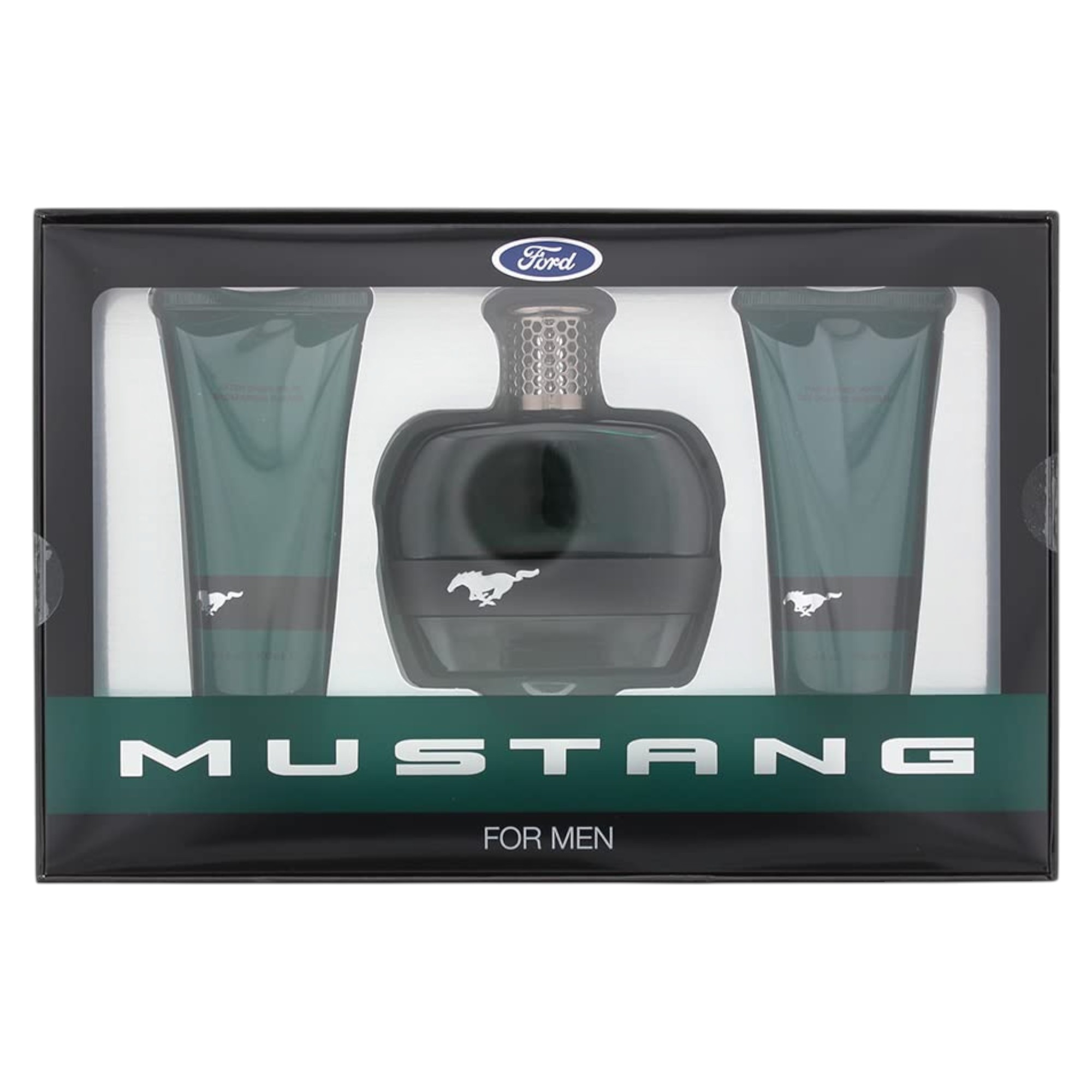Ford Set: 
Mustang Verde:
Eau de Parfum pentru bărbați, 100 ml
+ Mustang Verde,
Hidratantă,
Gel de duș, Toate tipurile de piele, 100 ml
+ Mustang Verde,
Hidratantă,
Balsam după ras, 100 ml