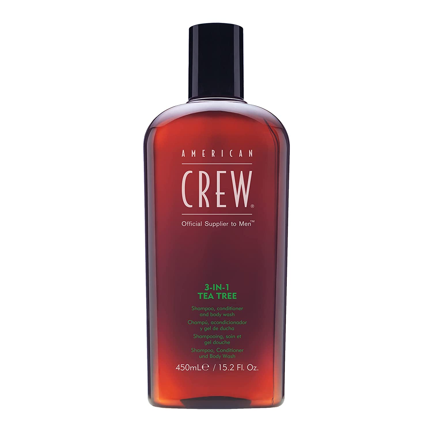American Crew, Șampon cu ulei de tea tree 3-in-1, Ulei de tea tree, Șampon pentru păr și gel de duș 3-in-1, Pentru hidratare, 450 ml.