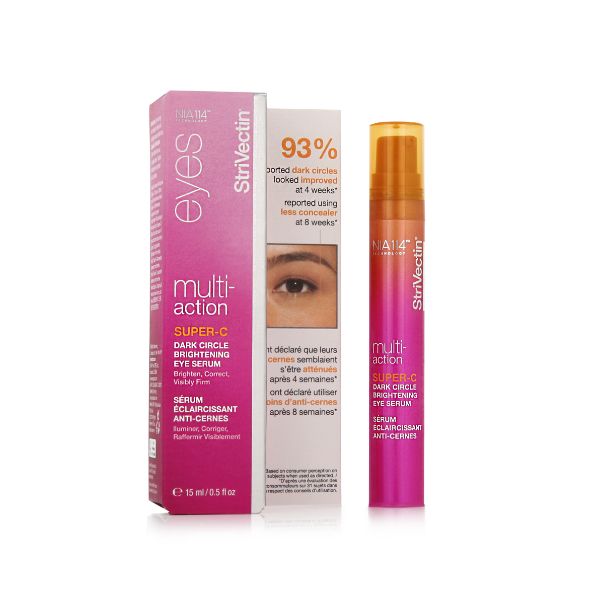 Serumul StriVectin Multi-Action Super-C pentru cercurile oculare închise, care luminează și are efect antirid. 15 ml.