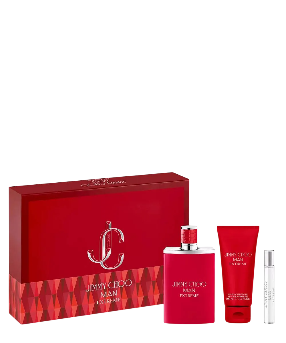 Setul Jimmy Choo: 
Man Extreme, Eau De Parfum, Pentru Bărbați, 100 ml
+ Man Extreme, Eau De Parfum, Pentru Bărbați, 7.5 ml
+ Man Extreme, Gel de Duș, Pentru Păr și Corp, Toate Tipurile de Piele, 100 ml