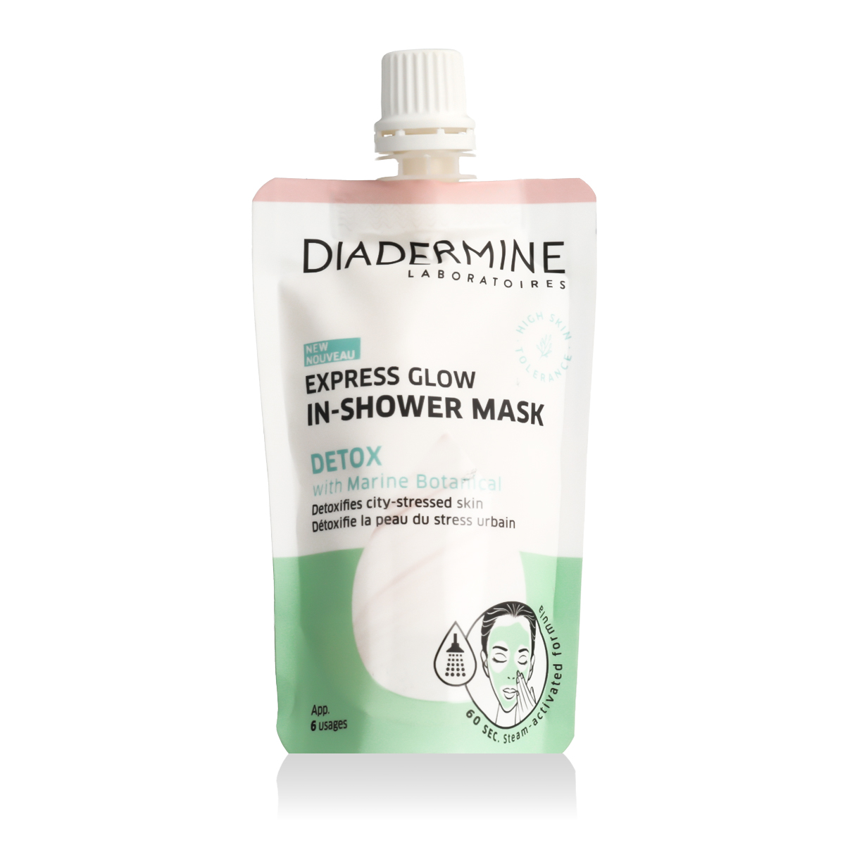 Măști de detox cu plante marine Diadermine Laboratoires Express Glow, în-șampon, 50 ml.