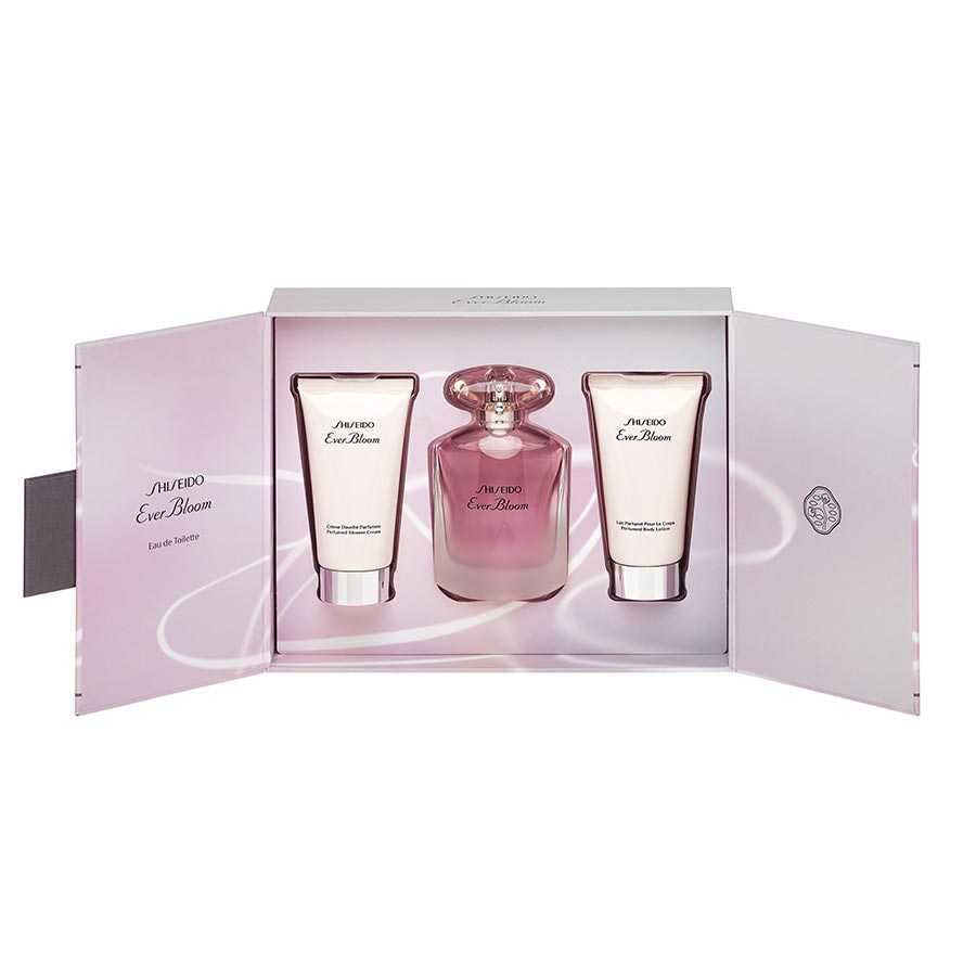 Set Shiseido: Ever Bloom, Eau de Toaletă, Pentru Femei, 50 ml + Ever Bloom, Hidratantă, Lotion Corporelă, 50 ml + Ever Bloom, Înmuietor, Gel de Dus, 50 ml