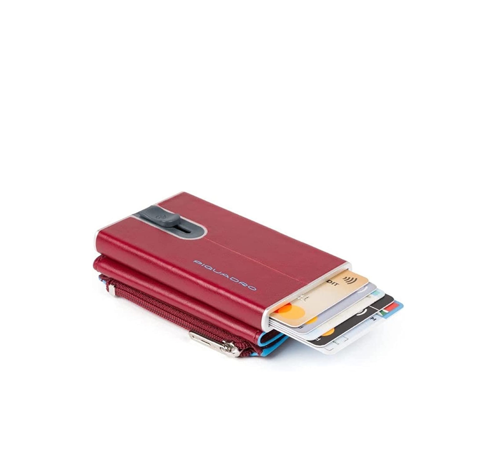 Piquadro, Blue Square, Suport de cardouri din piele, Sistemul de deschidere lateral cu buzunar pentru monede închis cu șnur, PP5359B2R-R, Roșu, Pentru Bărbați