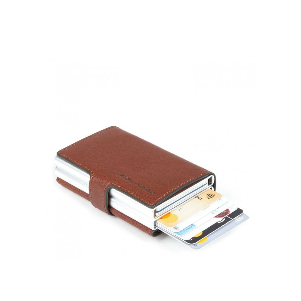 Piquadro, Black Square, Suport de Carte din Piele, Sistemul de Glisare cu Casă de Carte Dublă, PP5472B3R, Maro, Pentru Bărbați