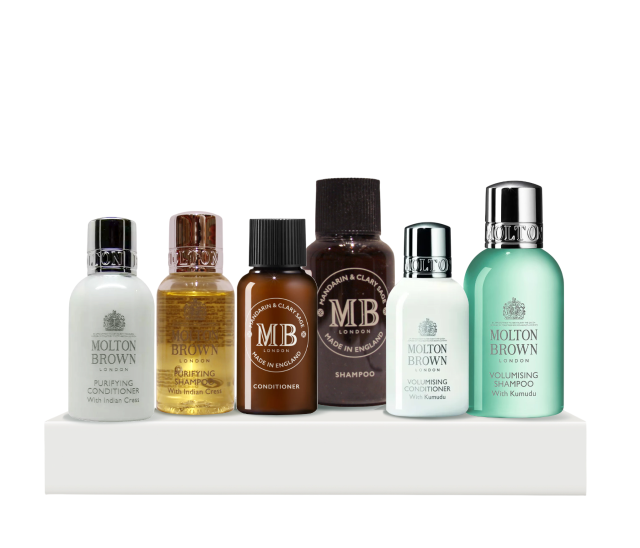 Setul de terapie a părului Discovery Molton Brown: Indian Cress, Săpun pentru Păr, Pentru Purificare, 30 ml + Indian Cress, Condimentator pentru Păr, Pentru Purificare, 30 ml + Mandarin & Clary Sage, Condimentator pentru Păr, Pentru Repararea, 30 ml + Molton Brown, Kumudu, Săpun pentru Păr, Pentru Volumen, 50 ml + Molton Brown, Kumudu, Condimentator pentru Păr, Pentru Volumen, 30 ml +