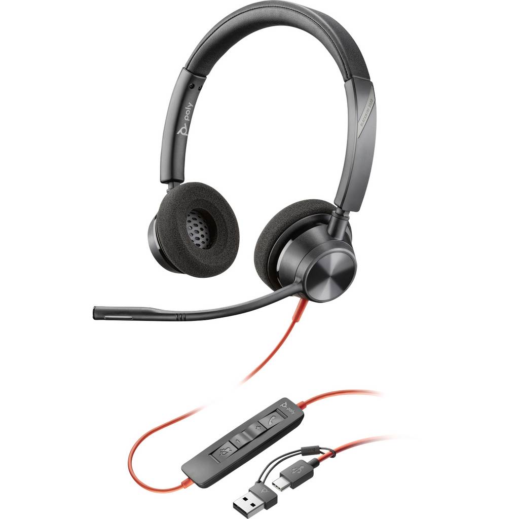 HP Poly Blackwire C3320 On-ear headset Corded (1075100) Stereo Black Mic 8X219AA