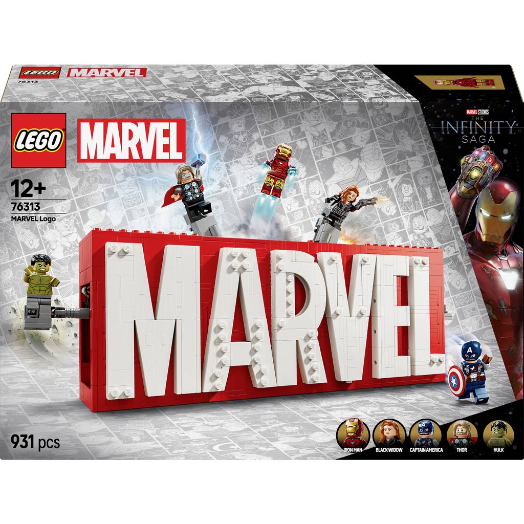76313 LEGO® MARVEL SUPER HEROES Logo-ul Marvel și figurinele miniaturale 76313