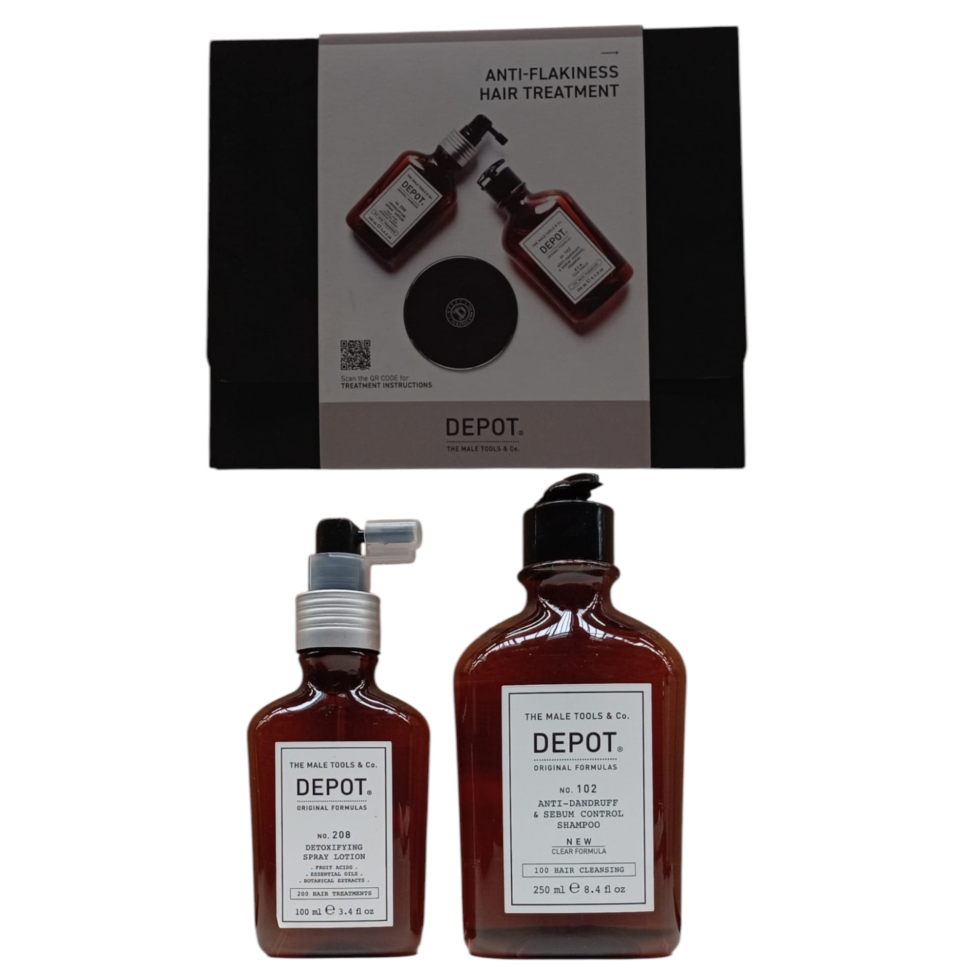 Kitul de Consumator C Set Depot: 
*   Nr. 102 - Complexul Botanic
*   Spălarea părului nr. 100
*   Şampon pentru păr cu complex botanic
*   Control anti-dantel și control al sebum-ului, 250 ml
*   Tratament de scalp lichid la aplicare Nr. 208 - Complexul Botanic 
*   Pentru detoxifiere, 100 ml