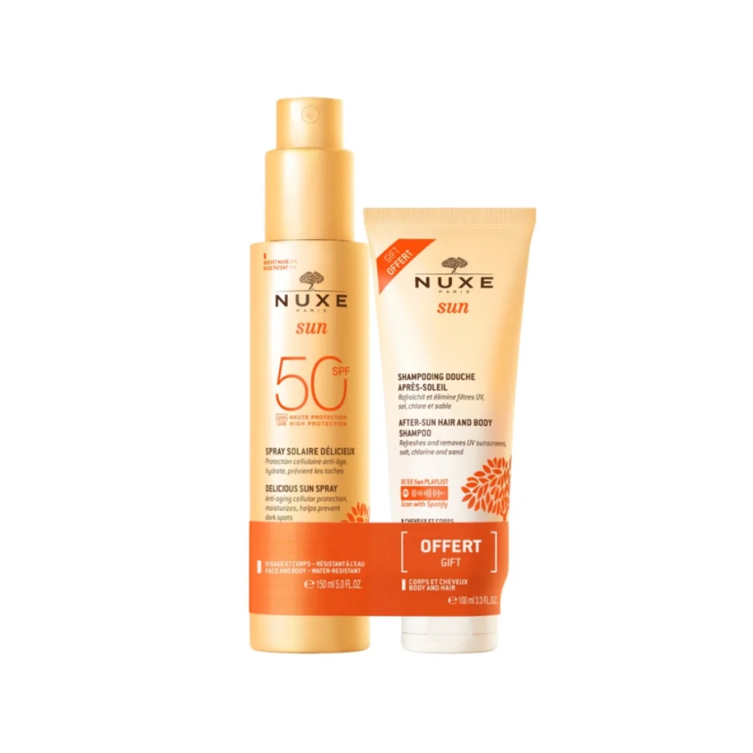 Set Nuxe: Sun, After-Sun Shampoo, For Hair & Body, 100 ml + Sun, Sunscreen Spray, SPF 50, 150 ml