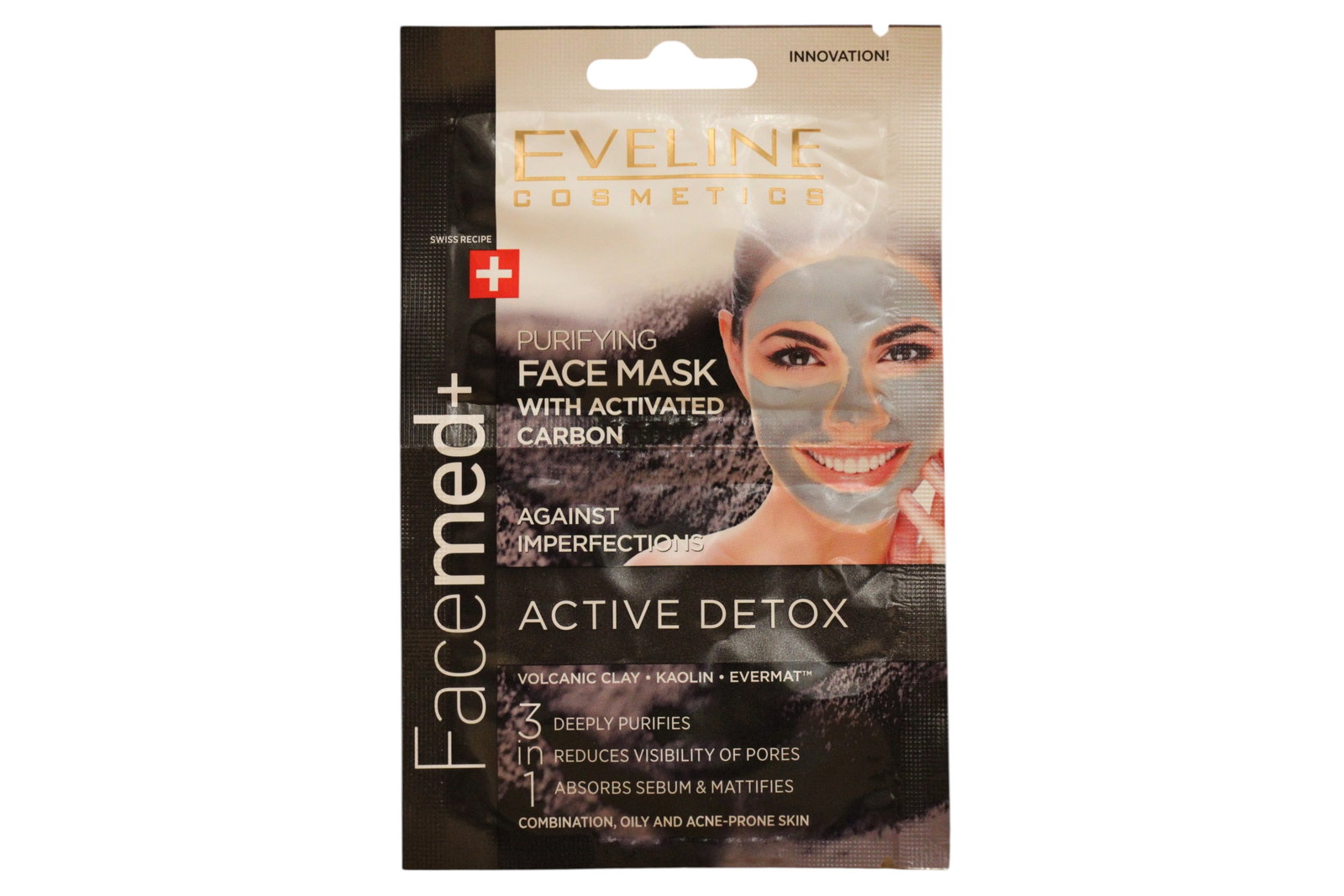 Duo Seti, Eveline Kozmetik, Facemed + Aktif Detoks, Karbon, Detokslayıcı, Kil Kapağı, 2 parça, 10 ml.